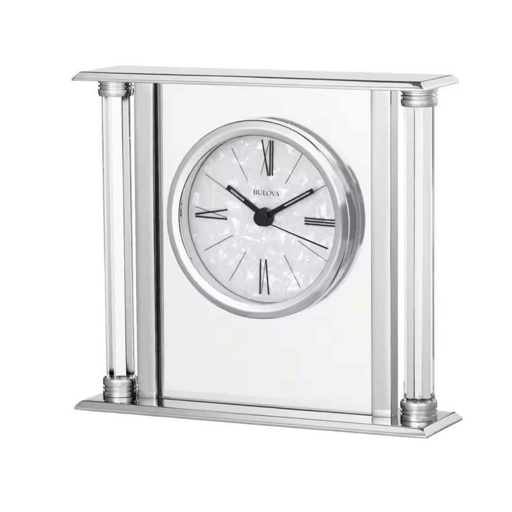 Bulova Silver and White Table Clock